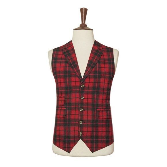 Mens Plaid Vest 46R Red Black Wool Waistcoat Preppy Wedding Party Formal Casual - Picture 1 of 8